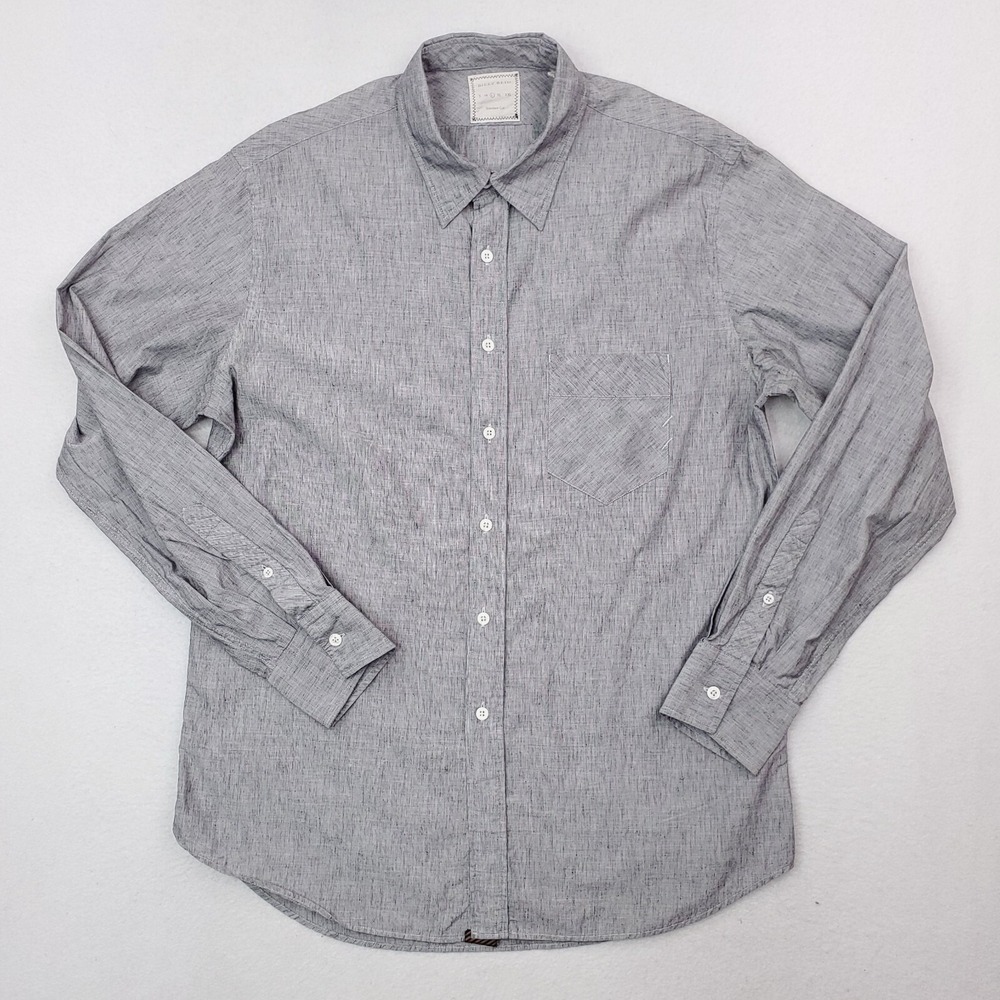 Billy Reid Shirt Mens Large Gray Linen Blend Button Up Standard Cut Preppy